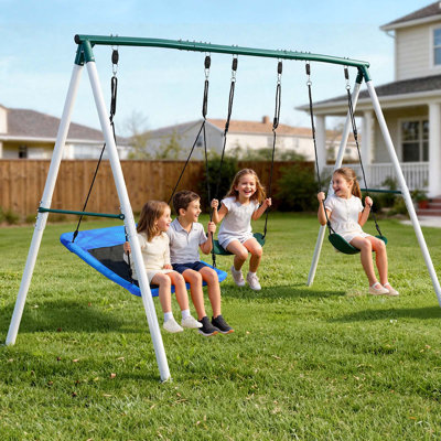 Klo Kick 7.3ft Tall Heavy Duty Swing Set, 3 Swings Metal Swing